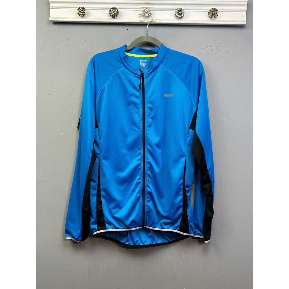 Arsuxeo Cycling Jersey Mens XL Blue Full Zip Long Sleeve Reflective Bike Shirt‎